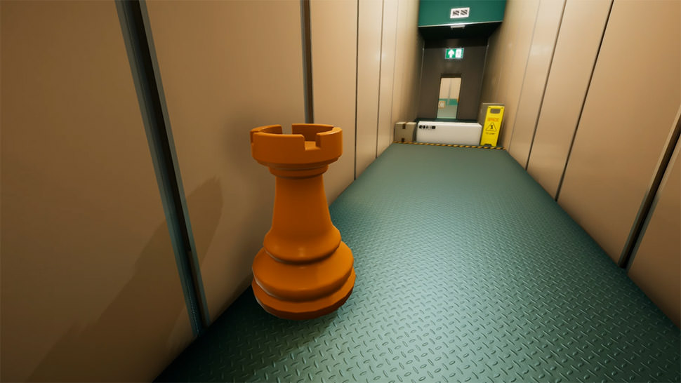 Superliminal screenshot showing a surreal perspective puzzle